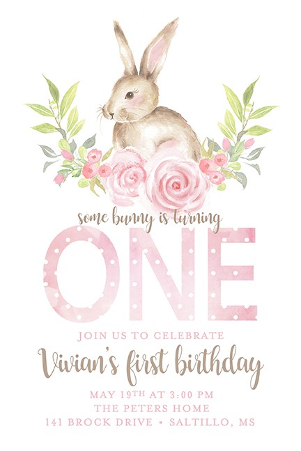 Some Bunny is 1 Girl Personalized Party Invitations