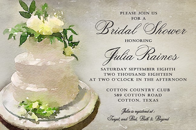 Bridal Cake Personalized Party Invitations