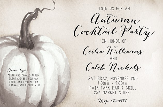 White Pumpkin Personalized Party Invitations