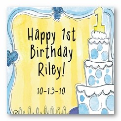 Blue 1st Birthday Personalized 3x3 Stickers