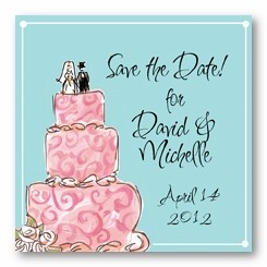 Pink Cake Blue Background Personalized 3x3 Stickers