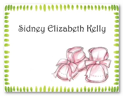 Pink Baby Booties Personalized Folded Note