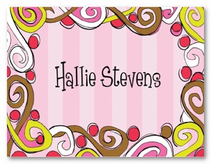 Curly Tails Pink and Brown Personalized Folded Note