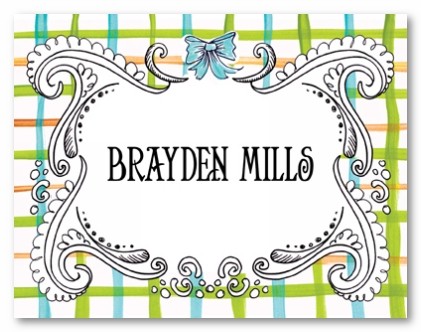 Checkered Baby Boy Pattern Personalized Folded Note