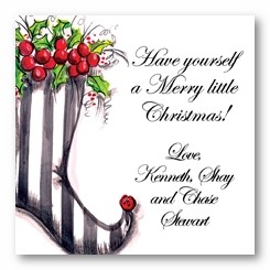 Black and White Stocking Personalized 3x3 Calling Cards