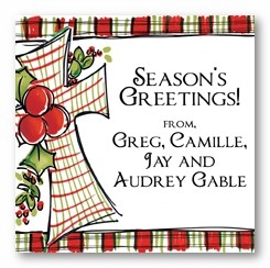 Plaid Cross and Holly Personalized 3x3 Calling Cards