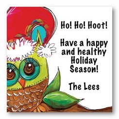 Holiday Hoot Owl Personalized 3x3 Stickers