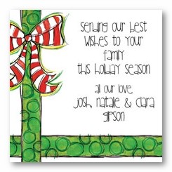 Vertical Red and Green Bow Personalized 3x3 Calling Cards