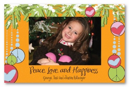 Peace Love and Happiness Ornaments Personalized Holiday Christmas Photo Cards