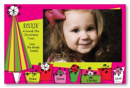 Pink Rockin' Christmas Tree Personalized Holiday Photo Cards