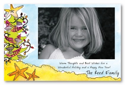 Sandy Beach Coastal Christmas Tree Personalized Holiday Photo Cards