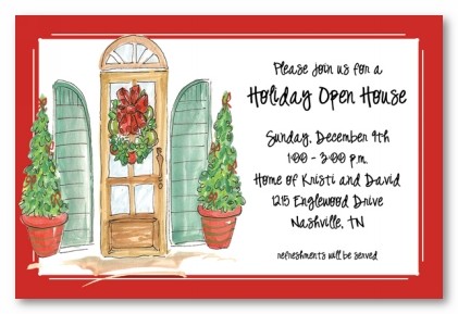 Traditional Holiday Open House Personalized Christmas Party Invitations