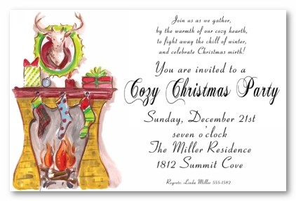 Cozy Christmas Fireplace Personalized Holiday Party Invitations