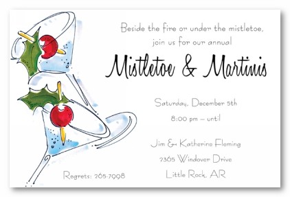 Mistletoe Martinis with Holly Berries Christmas Cocktail Party Invitations