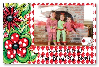 Red and Green Christmas Flowers Personalized Holiday Photo Cards