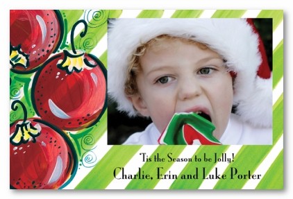 Christmas Ornaments with Green Stripes Personalized Holiday Photo Cards