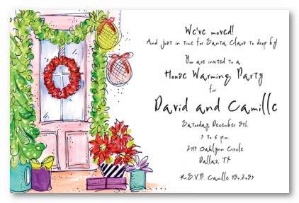 Pink Holiday Door Personalized Christmas Party Invitations