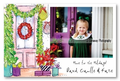 Pink Holiday Door Christmas Personalized Photo Cards