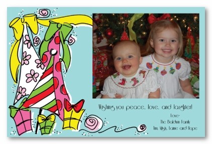 Aqua & Pink Christmas Tree Trio Personalized Photo Cards