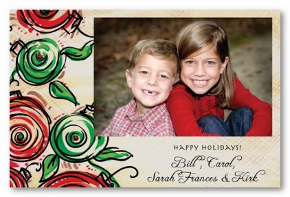 Traditional Red & Green Christmas Ornaments with Brown Personalized Holiday Photo Cards