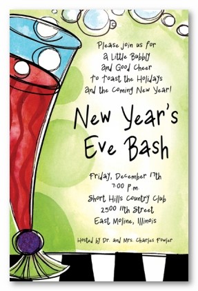 Bubbly Champagne Flute New Years Personalized Holiday Party Invitations