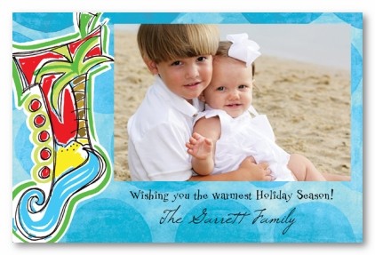 Blue Beach Stocking Coastal Christmas Personalized Holiday Photo Cards