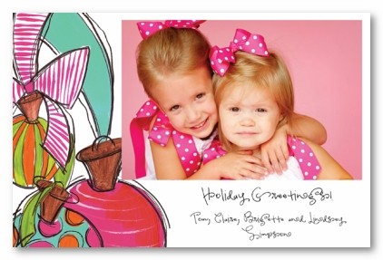 Colorful Chirstmas Ornaments and  Ribbon Personalized Holiday Photo Cards