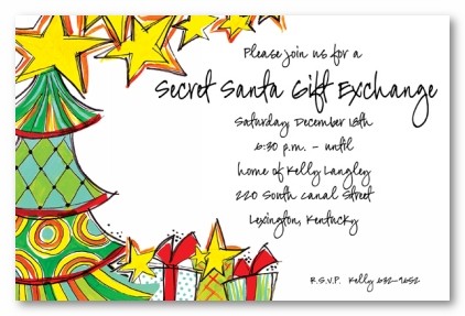 Colorful Christmas Tree Stars Personalized Holiday Party Invitations