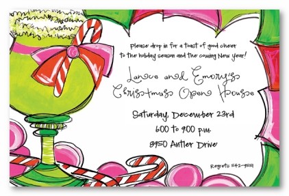 Green Cocktail Candy Cane Personalized Christmas Holiday Party Invitations