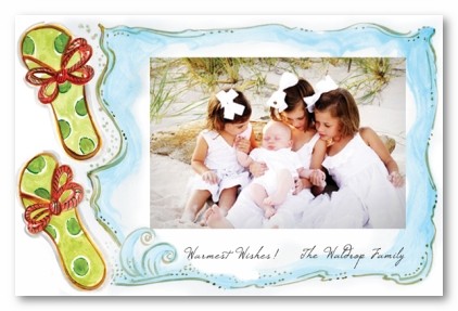 Green Polka Dot Flip Flops Coastal Christmas Personalized Photo Cards