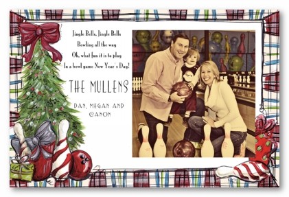 Christmas Tree Bowling Ball & Pin Personalized Holiday Photo Cards