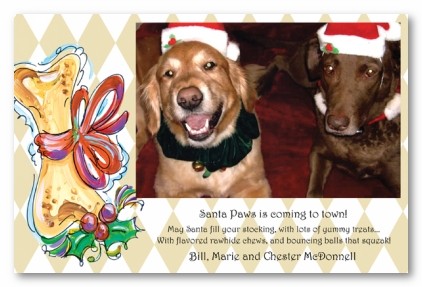 Pet Holiday Dog Bone Personalized Christmas Photo Cards