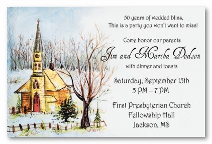 Religious Winter Church in Snow Christmas Personalized Holiday Party Invitations