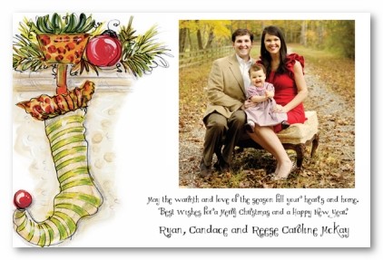 Traditional Animal Print Stocking on Mantle Personalized Holiday Christmas Photo Cards