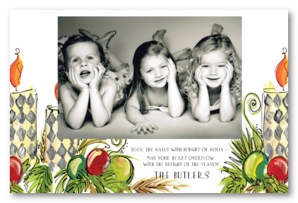 Personalized Traditional Holiday Christmas Photo Card with Candles