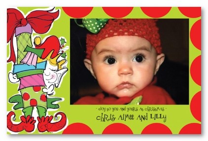 Santa's Helper Elf Gifts Red Bow Personalized Holiday Christmas Photo Cards