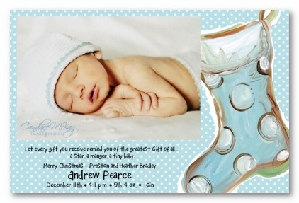 Baby Boy Blue 1st Christmas Stocking Birth Announcement Personalized Holiday Photo Cards