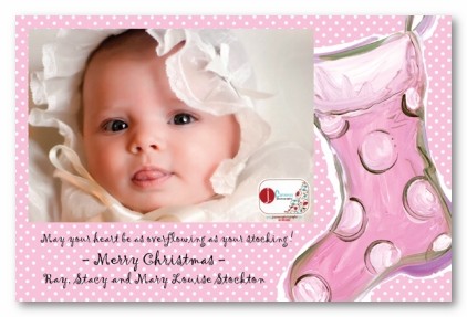 Baby Girl Pink 1st Christmas Stocking Birth Announcement Personalized Holiday Photo Cards