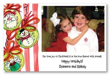 Santa Snowman Angel Stripes Christmas Ornaments Personalized Holiday Photo Cards