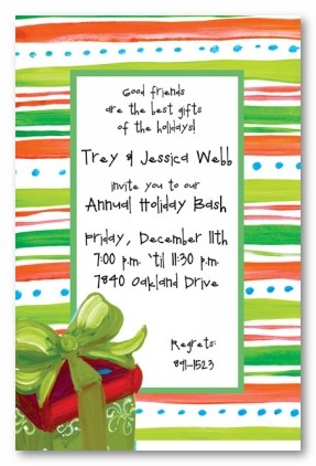 Red Green Christmas Gift Box Personalized Holiday Party Invitations