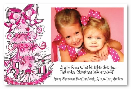 Pink Christmas Tree Personalized Holiday Photo Cards