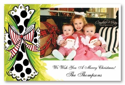 Religious Cross Polka Dot Stripes Christmas Personalized Holiday Photo Cards