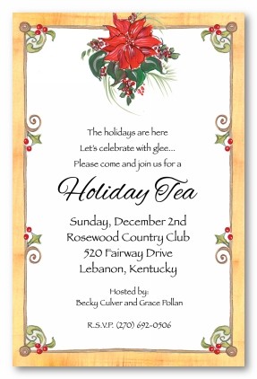 Poinsettia Border Christmas Personalized Holiday Invitations