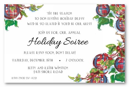 Plaid Ornaments Christmas Personalized Holiday Invitations