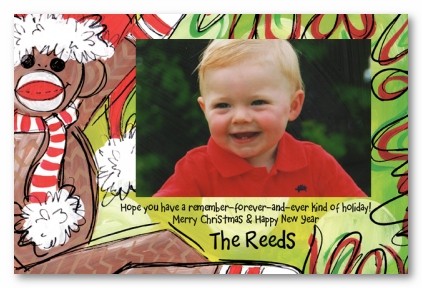 Holiday Sock Monkey Christmas Personalized Holiday Photo Cards