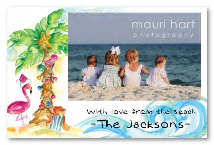 Beach Flamingo Christmas Personalized Holiday Photo Cards