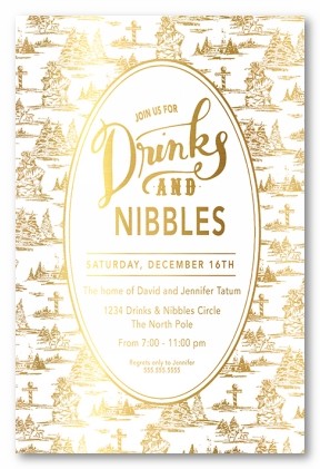 Gold Toile Oval Personalized Holiday Invitations