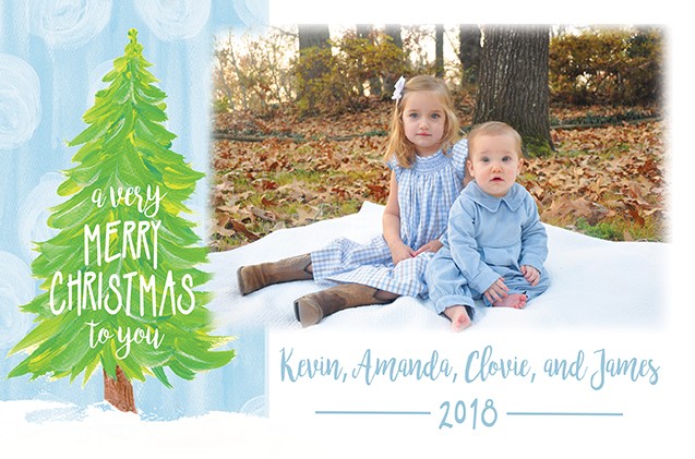 Verry Merry Blue Tree Christmas Holiday Photo Cards