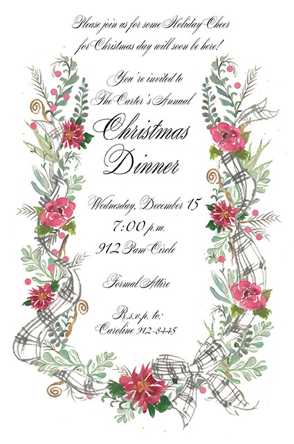 Harp Shape Floral Holiday Invitations