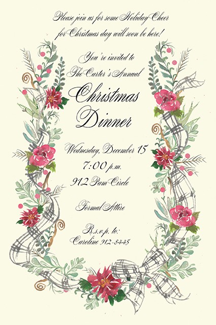 Harp Shape Floral Ivory Holiday Invitations